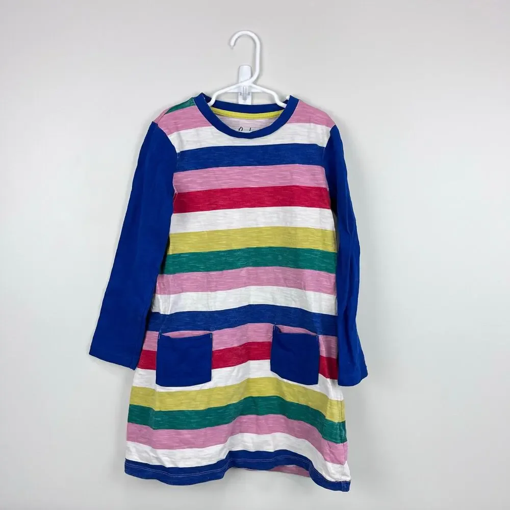 Mini Boden Rainbow Stripe Pocket Dress 8-9